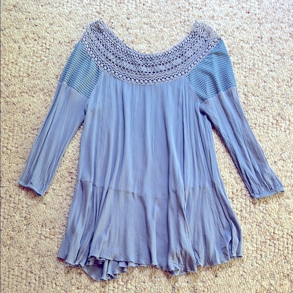 Umgee Size M Blue 3/4 Sleeve Crochet Women’s Top